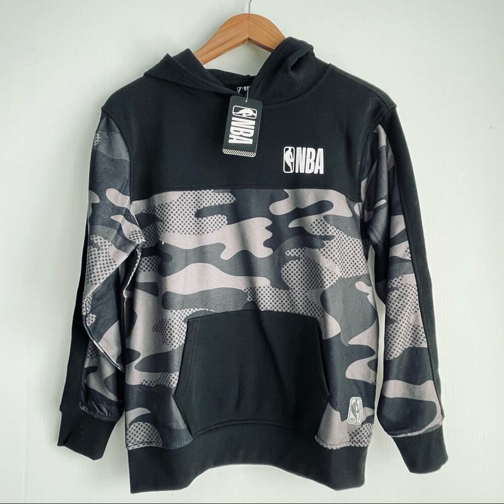 🆕NBA camo hoodie black and grey basketball youth kids boys large 14-16 pullover - Picture 2 of 9